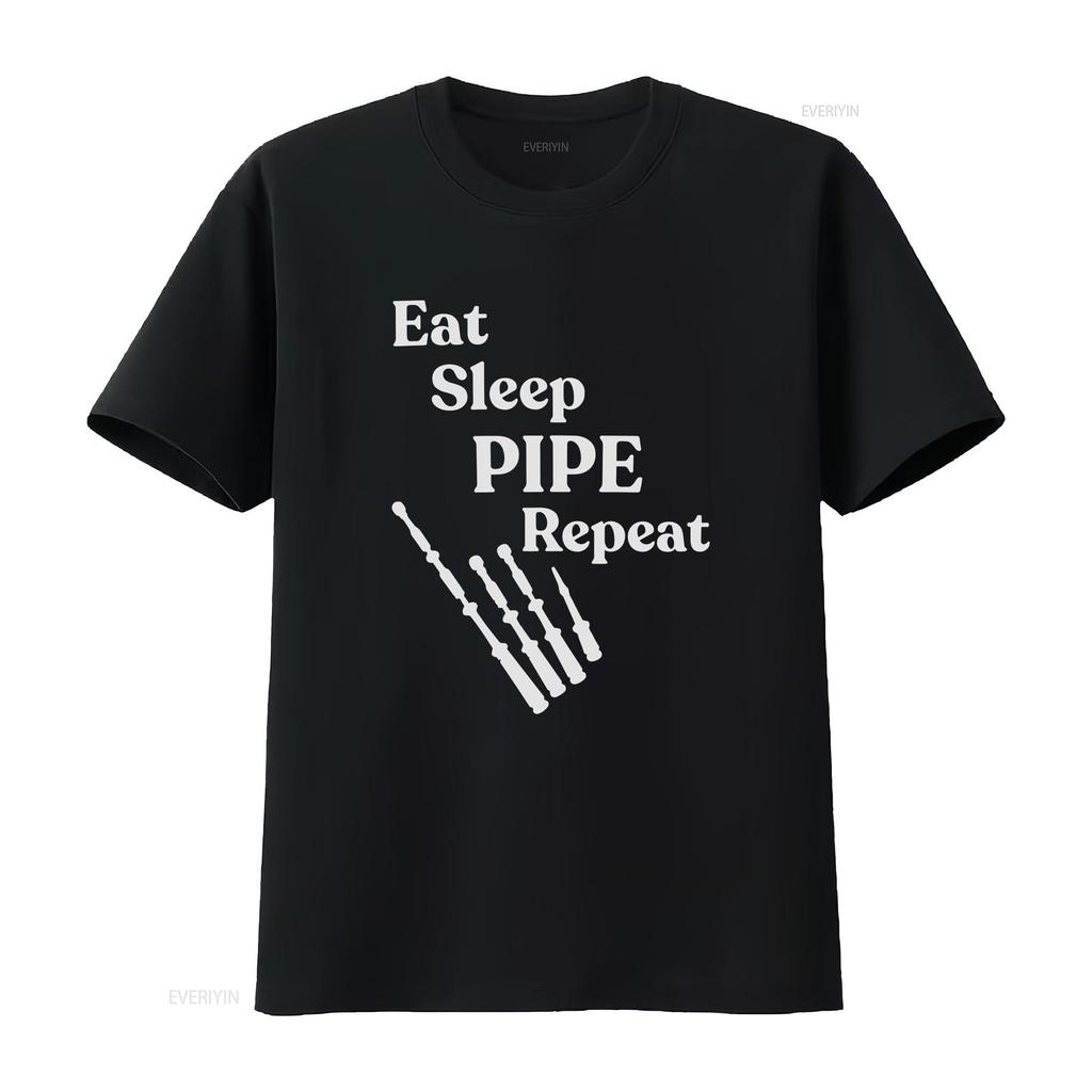 Eat Sleep Pipe Repeat Bagpipes T Shirt vintage Washed homme Top For Everyday Wear Slightly Soft streetwear graphic Casual