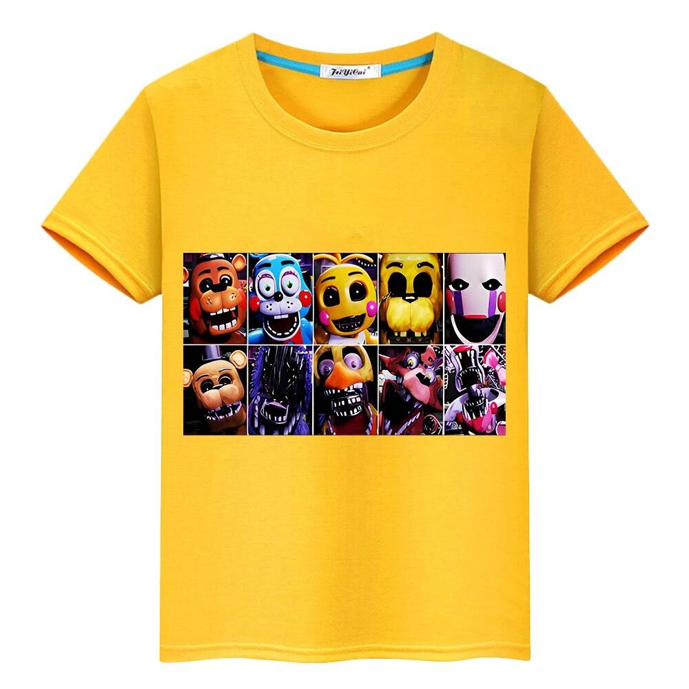 Летняя футболка FNAF из 100% хлопка y2k, цельные топы с принтом для мальчиков, короткие футболки с изображением медведя и кролика, кавайные повседневные футболки с аниме, детская одежда для девочек