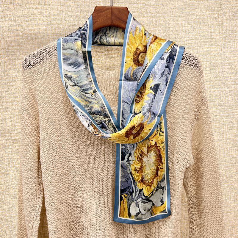 Silky Enjoyment! Silk Scarf Women'S Light Luxury Fashionable Mulberry Silk Scarf Double-Layer Double-Sided Scarf Streamer