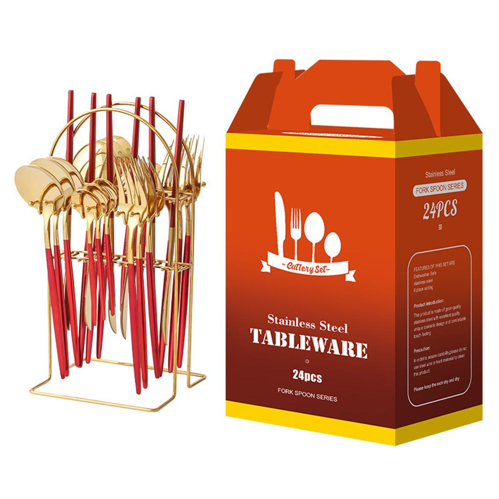 Набор столовых приборов из нержавеющей стали 24 шт. ложка столовые приборы посудомоечная машина золотой подарок нож вилка коробка портативный аксессуар вечеринка