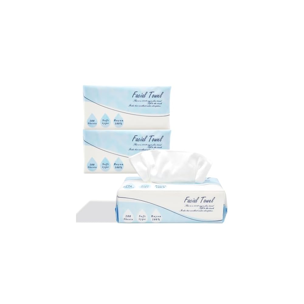 ASYUNY Facial Towels, 100 towels per pack x 3 packs. Disposable face towels, 20 x 20 cm size.