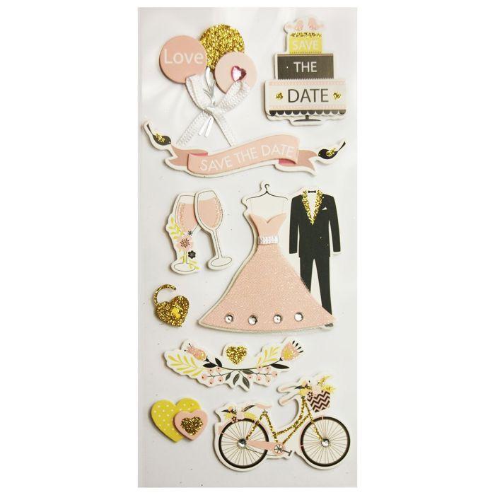 Autocollants en relief à paillettes - Marions-nous !