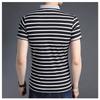 Summer New Youth Men's Korean Thin Short Sleeved T-shirt Panelled Lapel Button Patchwork Print Stripes Fashion Casual Cotton Top