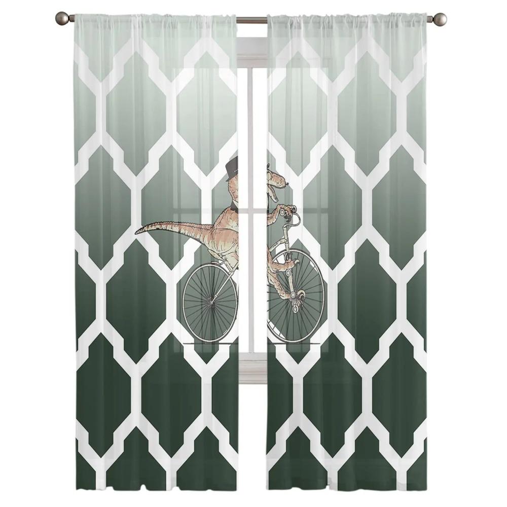 Moroccan Ombre Geometry Kawaii Dinosaur Translucent Voile Curtains For Bedroom Space Living Room Kitchen Area Drapes Chiffon Tulle Curtains