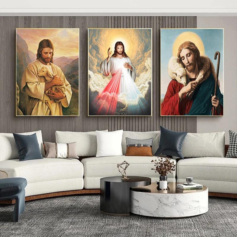 Jesus Canvas Painting Wall Art Poster Print Christ Religious Belief Series Vintage Pictures For Room Church Home Decor Frameless