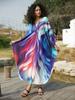EDOLYNSA Blue Bohemian Relaxed Long Dress Kaftan Caftan Vacation Party House robe Bathing suit cover up Beach Wear Q1634