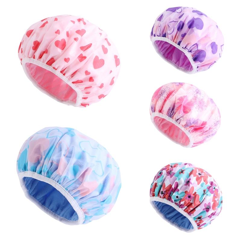 Double-layer Flower Print Shower Cap Nightcap Hair Care Caps Elasticity Headwrap