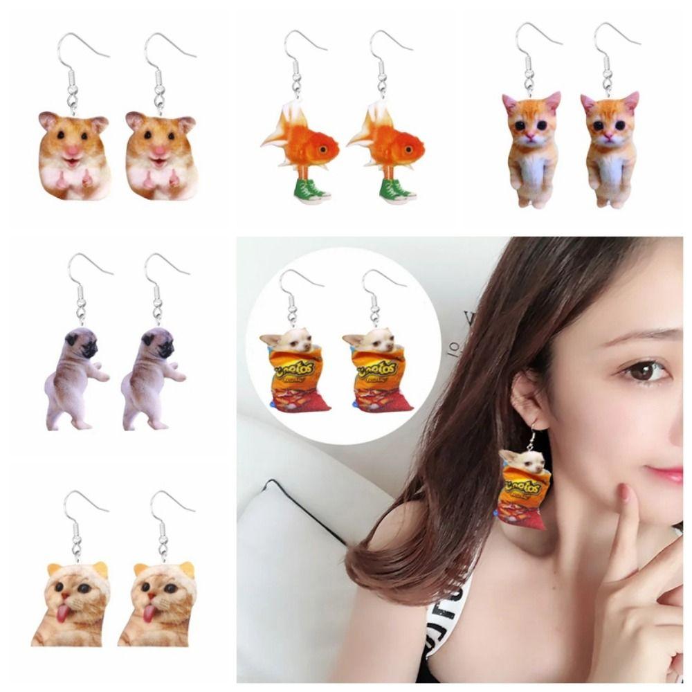 Забавные серьги в виде кошек из акрила, серьги-подвески в виде коровьих мускулистых собак, милые забавные серьги-подвески, лето