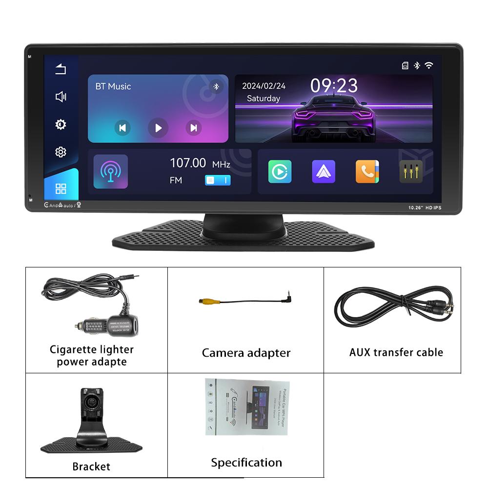 10.26'' Portable Car Radio Wireless Carplay HD IPS Display Touch Screen MP5 Player,Built-in Youtube,Mirror Link FM Transmit Autoaudio DSP