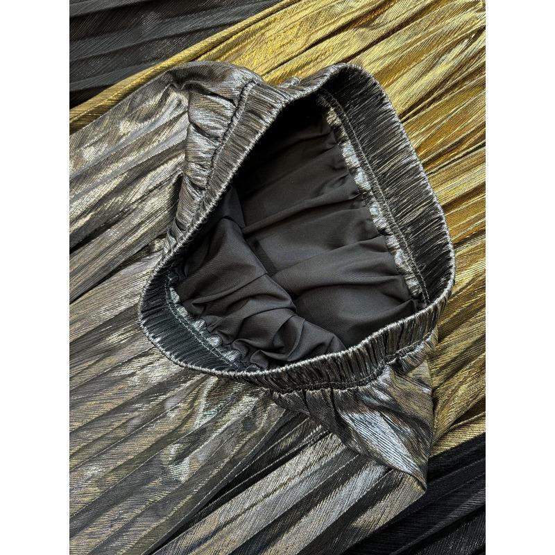 Весенне-осенняя женская юбка, металлическая плиссированная юбка, длинная юбка, юбка до половины тела