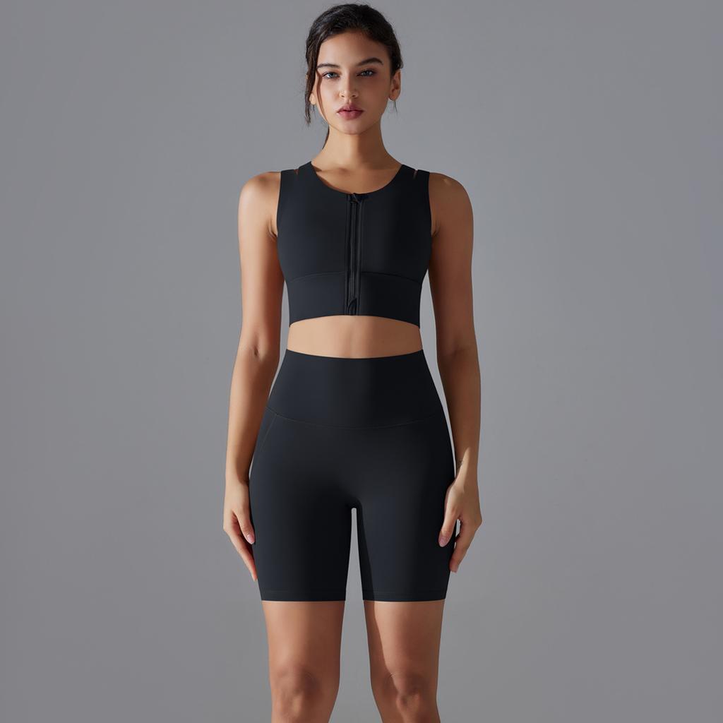 Nessaj Одежда для тренировок Женские костюмы для йоги Спортивный бюстгальтер на молнии Шорты с высокой талией Спортивная одежда Спортивный костюм для фитнеса