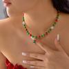 Red And Green Christmas Necklace Christmas Tree Snowflake Pendant Collarbone Chain Contrasting Bead Necklace