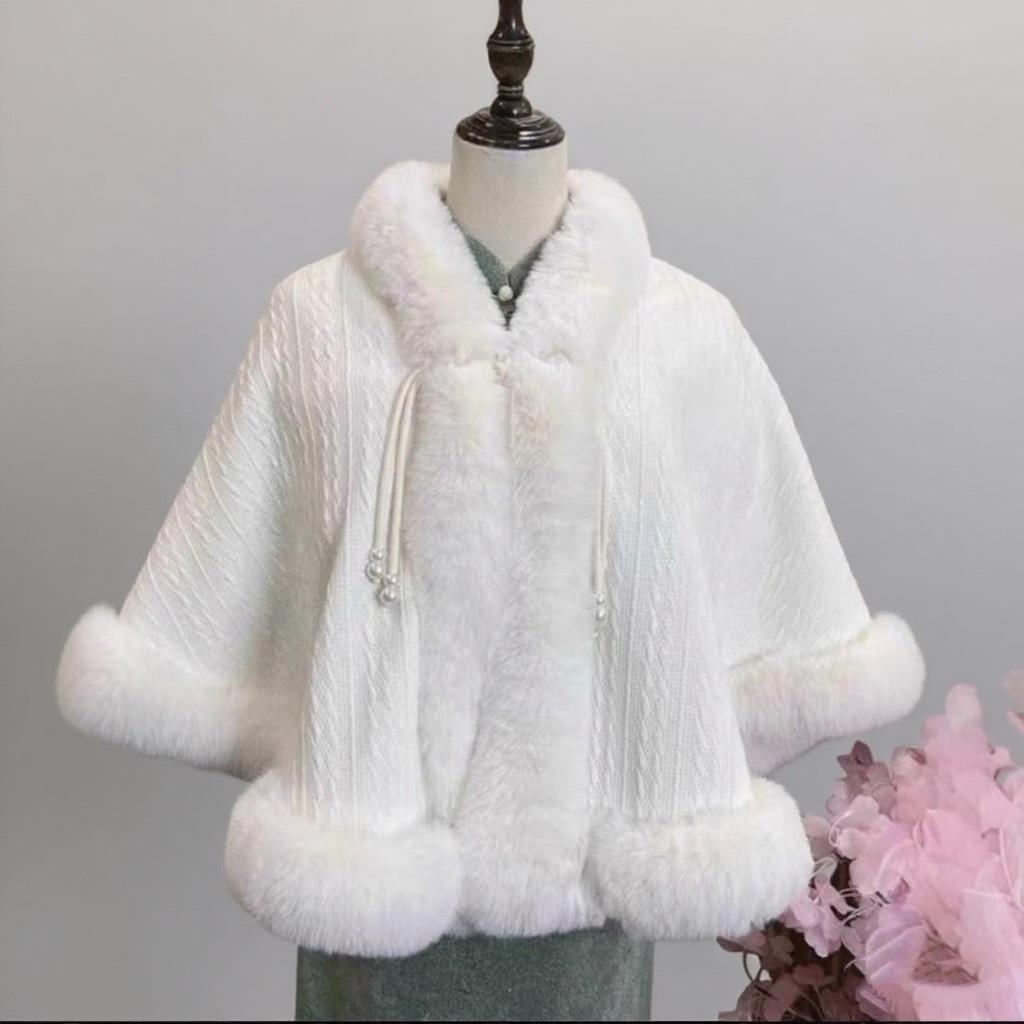 931# Женский универсальный плащ ципао: Шаль с воротником из искусственного меха выдры, на флисовой подкладке, утолщенная для тепла