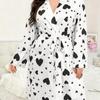 Euro-American Plus Size Summer Ribbed Knit Heart Tie-up Outdoor Pajamas Women's Comfortable Morning Robe