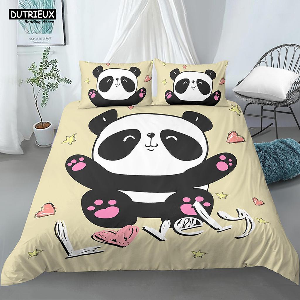 Мультяшный Милый Комплект Постельного Белья Панда Белое Постельное Белье 3D Принт Подарок для Девочек 2/3 предмета Полуторный Односпальный Двуспальный Королевский Размер Комплект Пододеяльника