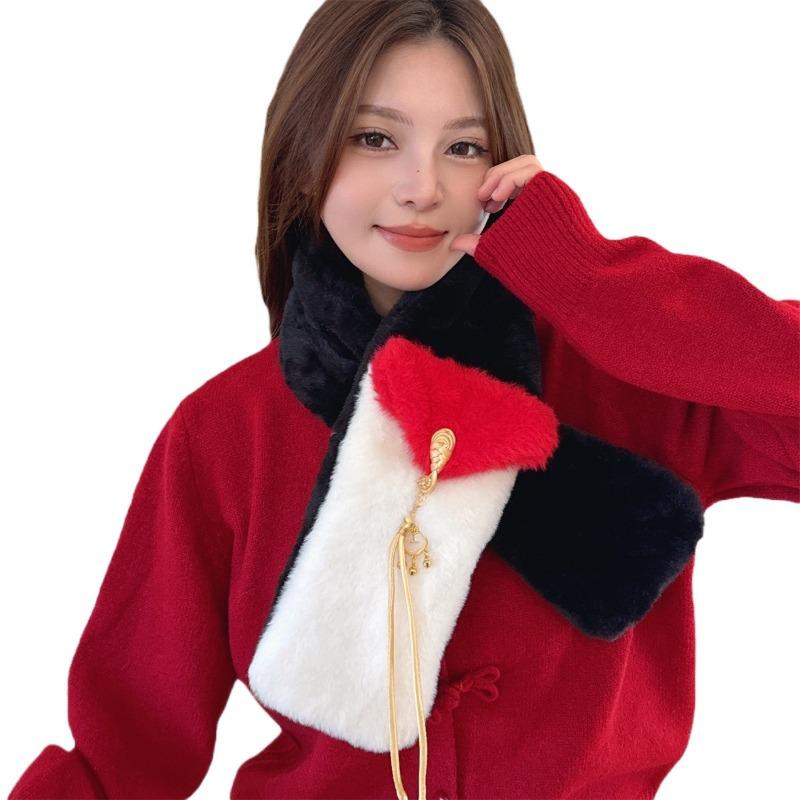 New Christmas Gift Cute Red Scarf Women's Winter New Warm and Versatile New Year's Day Plush Scarf