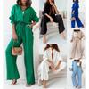 2024 European & American Fashion: Loose Elastic Long-Sleeve Shirt & Wide-Leg Pants 2-Piece Casual Set for Women