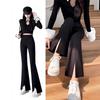 Расклешенные брюки женские весна и осень новые с высокой посадкой облегающие высококачественные драпирующиеся черные костюмные брюки с разрезами микроклеш