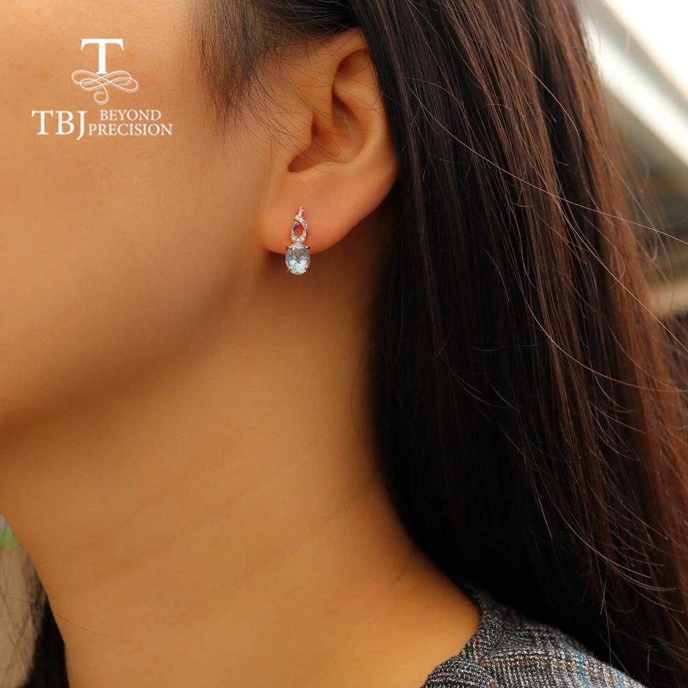 New 100% Natural Aquamarine Oval 6*8mm Gemstone Ring Earring Pendant Jewelry Set 925 Sterling Silver Fine Women's Jewelry