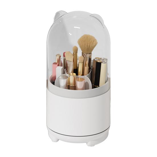 Подставка для кистей для макияжа с прозрачной крышкой, вращающийся на 360 градусов органайзер для косметики, пылезащитный органайзер для ручек для макияжа для туалетного столика, ванной комнаты, рабочего стола