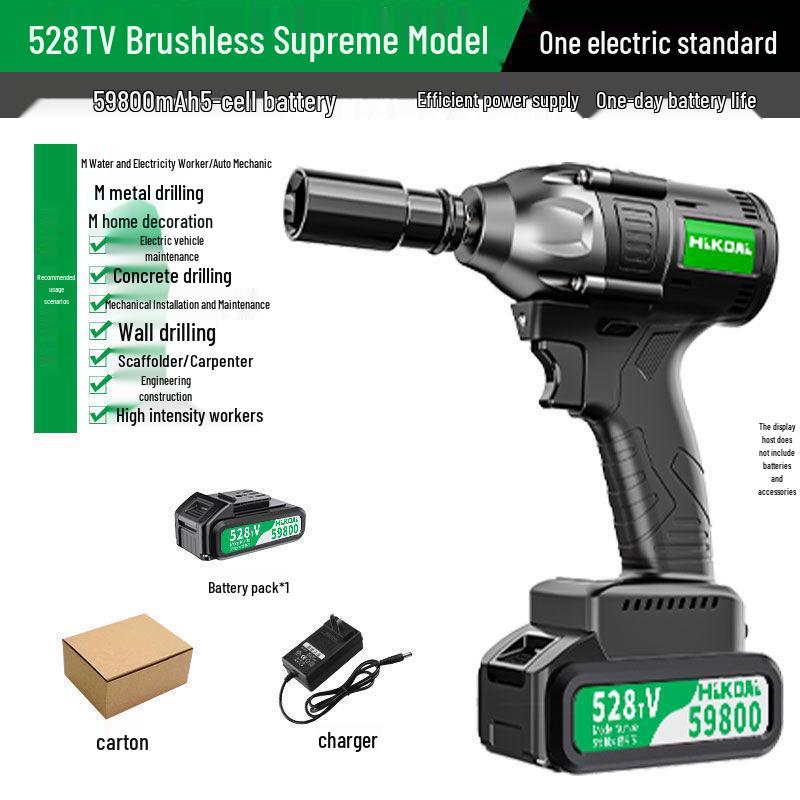 High Torque Brushless Impact Wrench, Rechargeable Lithium Battery, for Scaffolding, Woodworking, Auto Repair, and Socket Applications