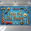 Мужской гобелен ко Дню отца, синий «Feliz Dia Del Padre» с инструментами, галстуками и аксессуарами, Праздничное настенное искусство для вечеринки