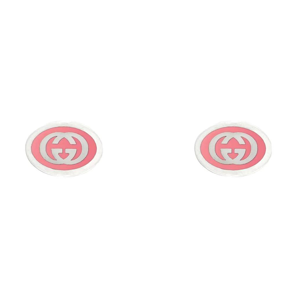 Gucci Серьги-гвоздики Double G из стерлингового серебра 925 пробы с эмалью для женщин, розово-серебристые 753485-J8410-5620