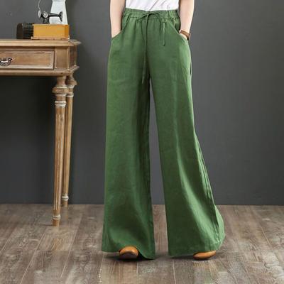Хлопковые брюки, женские хлопковые льняные свободные широкие брюки большого размера с высокой талией, однотонные эластичные брюки