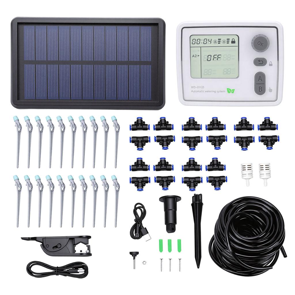 Solar Drip Irrigation Kit Support 2 Pumps 20 Pots WiFi Smart Automatic Drip Watering System for Balcony Garden