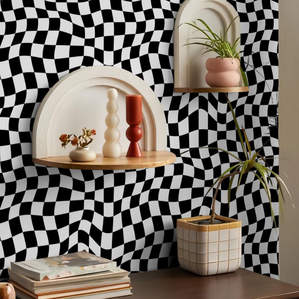 Клетчатые самоклеящиеся обои для домашнего декора, черно-белые обои для шкафов, полок и ящиков.