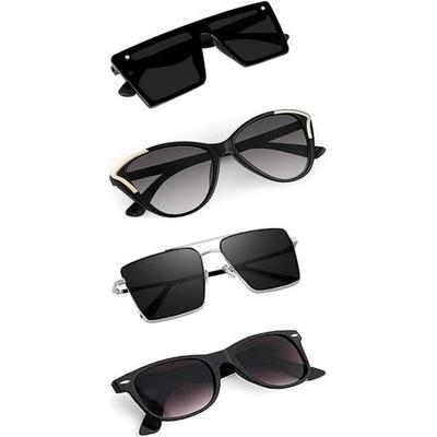 Sheomy Unisex Combo предлагает набор из 4 очков pathan Sunglasses Rectangle Retro Vintage Narrow Women::Мужчины, МКН-520