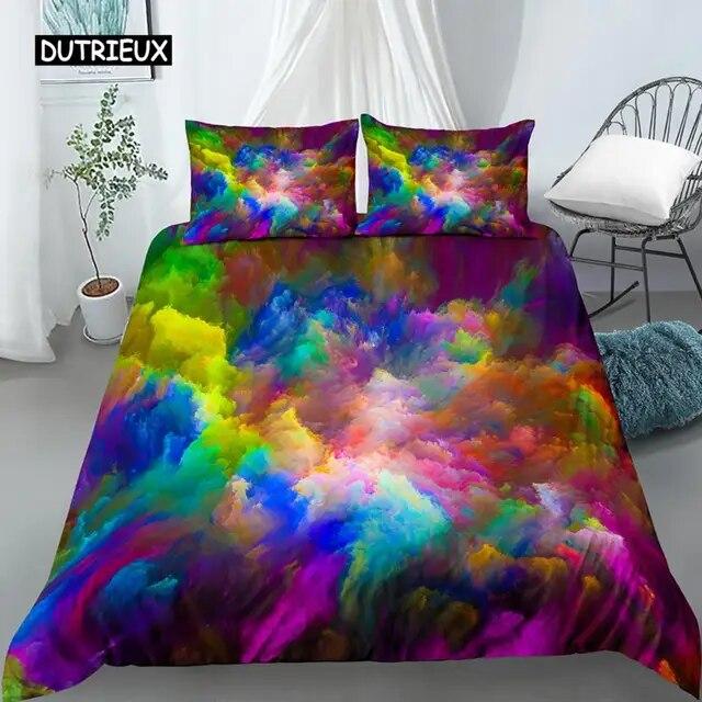 3D Tie Dye King Queen Пододеяльник Красочные всплески чернил Стиль Постельное белье для детей Подростки Взрослые Современное искусство Полиэстер Пододеяльник комплект из трех предметов