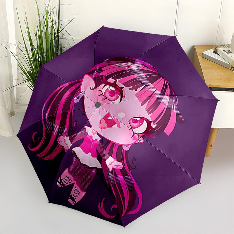 Pink Gothic Lolita Rain Umbrella - Automatic Opening & Closing, Foldable Design, 8-Rib Iron Frame, Outdoor Use, Festival Gift for Fans and T