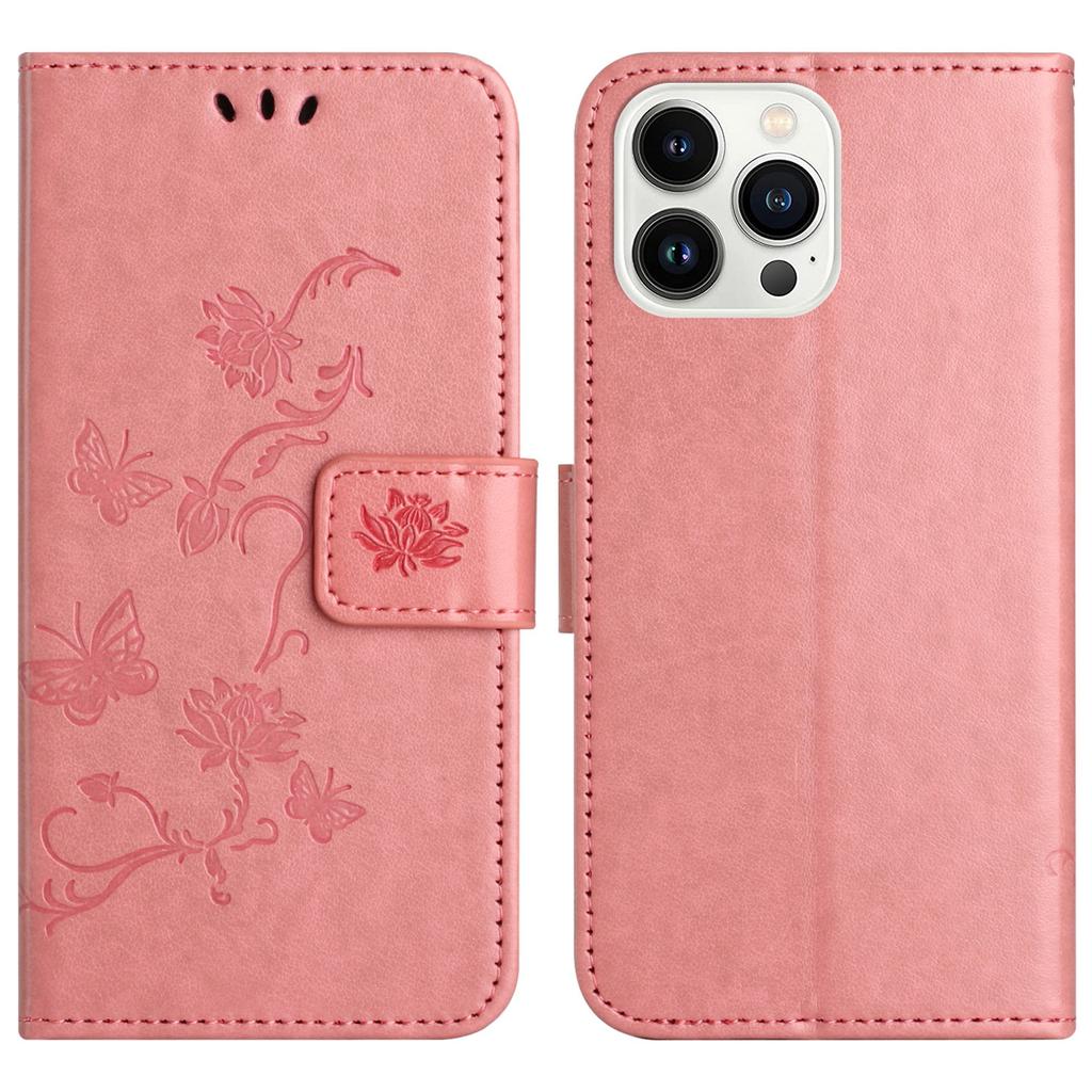 For iPhone 16 Pro Max Case Wallet Stand Butterfly Flower PU Leather Phone Cover