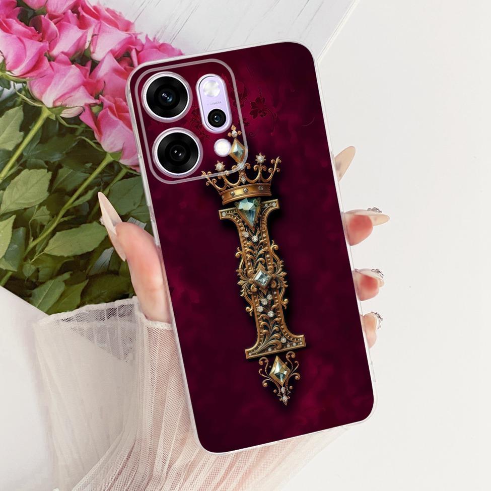 Прозрачный Для Oppo Reno 14Pro CPH2739 PKZ110 Чехол Для Oppo Reno14 Pro Чехол Роскошная Корона Буквы A-Z 2D Плоский Узор
