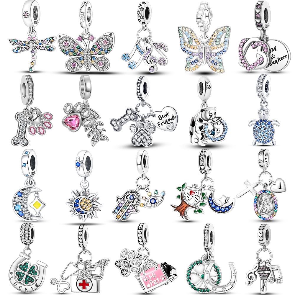 Медный паве шарм с кубическим цирконием Бабочка Луна Бусины Шармы Подвеска Подходит для оригинальных браслетов Mula Мода DIY Ювелирные изделия Подарки