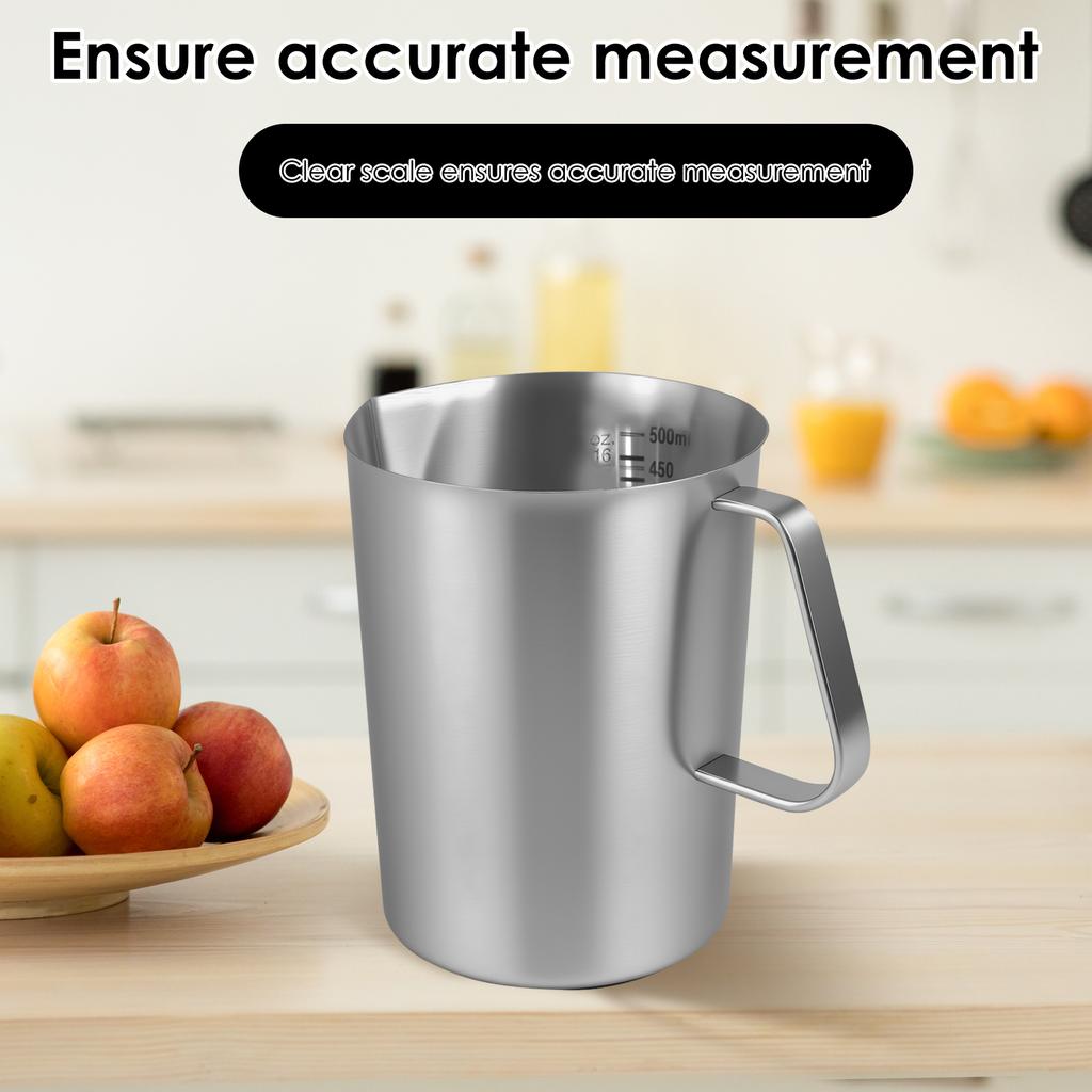 Кувшин для вспенивания молока из нержавеющей стали с ручкой и крышкой, не ржавеющий, с широким горлышком, металлический мерный стакан с четкой маркировкой для дома
