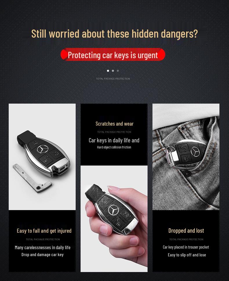 Металлический чехол для ключей из натуральной кожи для Mercedes-Benz C-Class, E-Class, GLC300L, 260L, E300L, E200