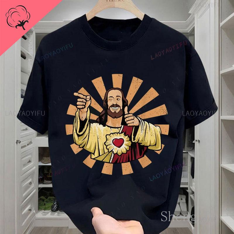 Camisetas Buddy Christ Vintage 90s Cool Jesus Religious Christian Tshirt Unisexs Clothing Cotton Crewneck Unisex Y2k Tshirts