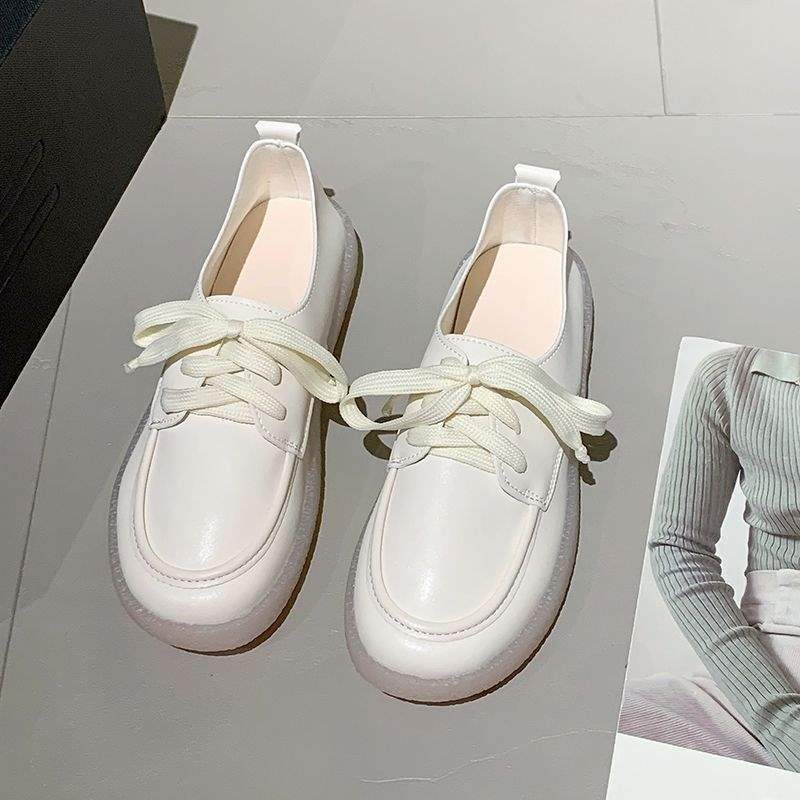 Подошва из говяжьих сухожилий простая мягкая поверхность мягкая подошва маленькие кожаные туфли женские осенние новые корейские версии универсальные на шнуровке повседневные одинарные туфли