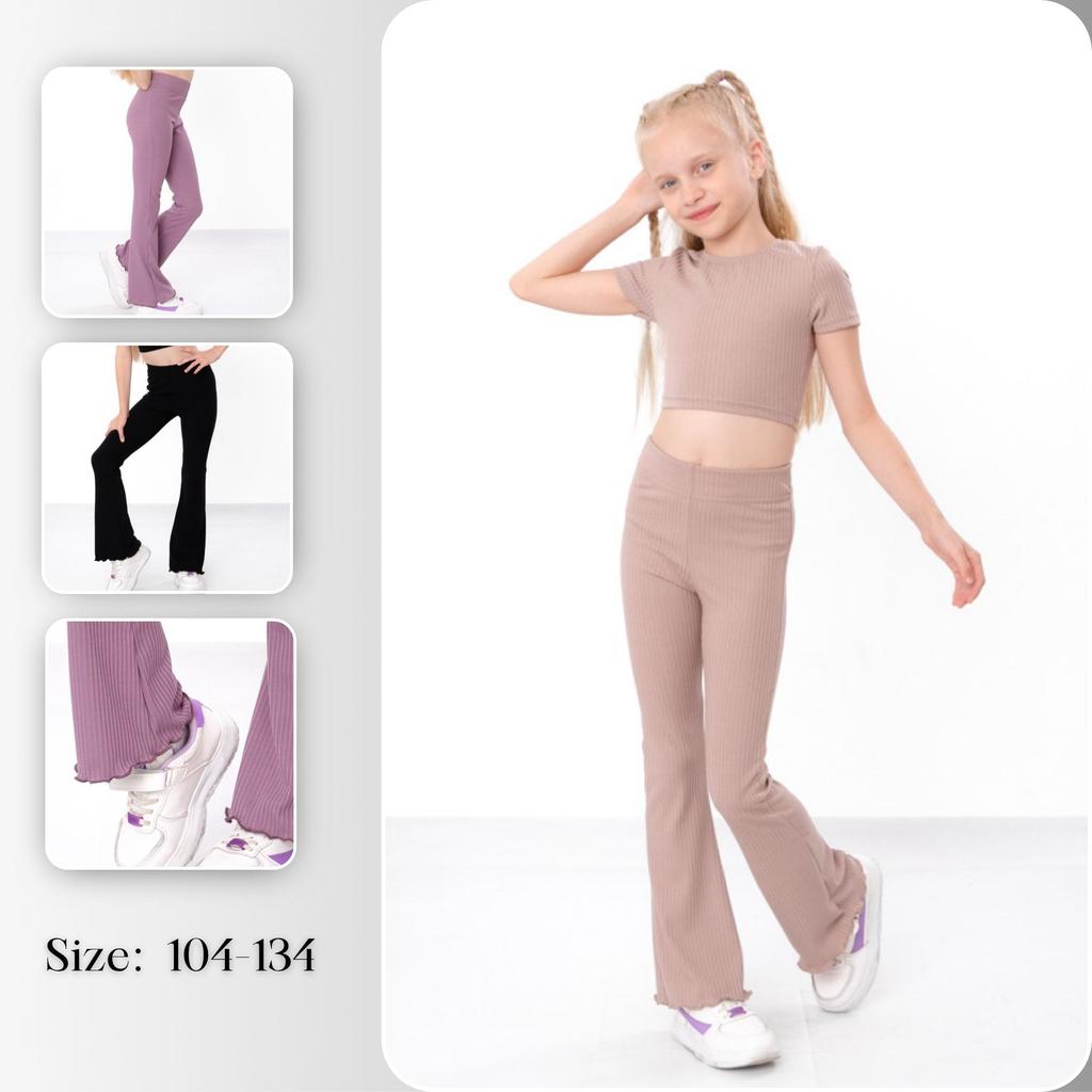 Flared Leggings for Girls – Soft Ribbed Fabric & Comfortable Fit, Any Season, 6478-103 HC