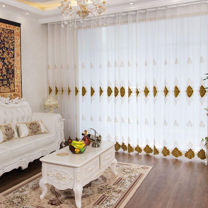 1pc Luxury European Embroidery Sheer Tulle Curtain Grommet Top Voile Curtain Suitable for Living Room, Bedroom, Kitchen, Bathroom, Home Decor,