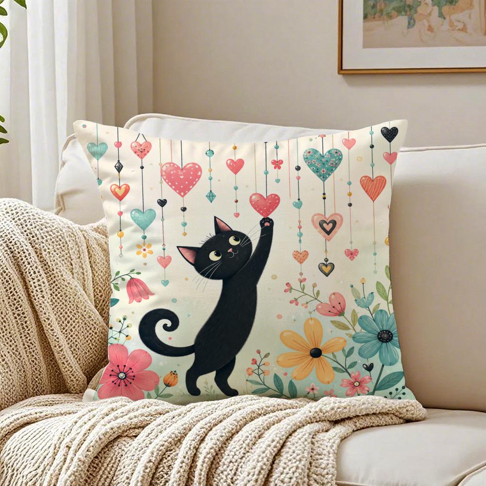 Cute Cat Patterned Pillow Case Breathable Organic Short Plush Cushion Covers Machine Washable WrinkleResistant Soft Durable