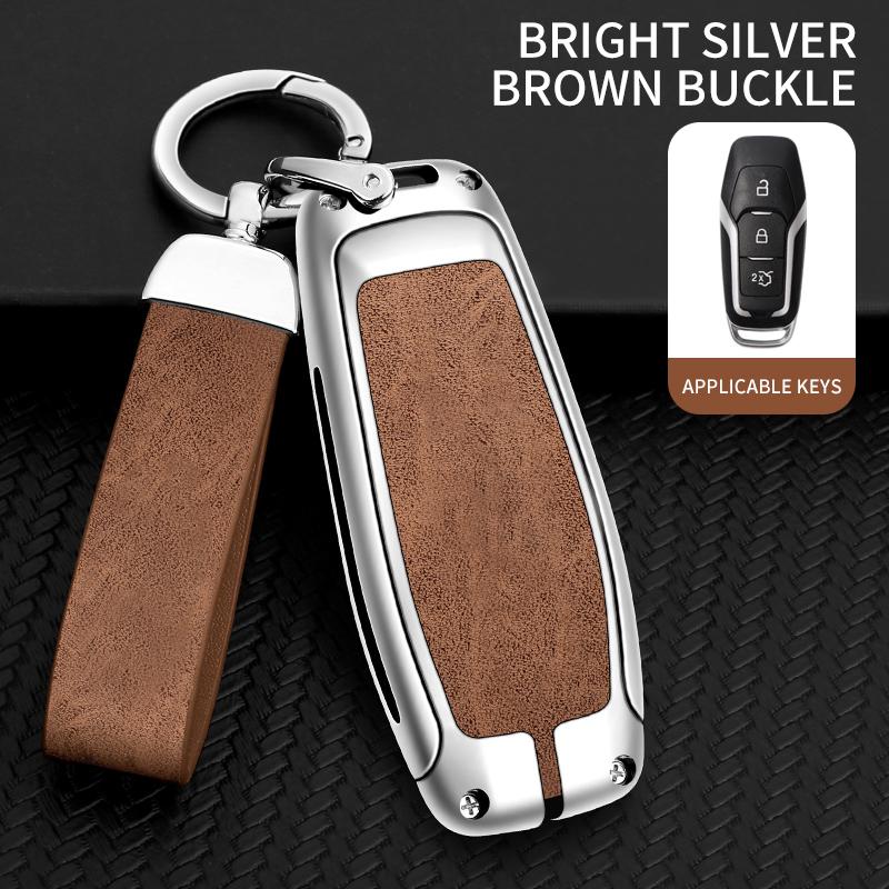 Leather Car Metal Key Case Cover For Ford Focus 3 4 St Mondeo 5 Mk5 Mustang F-150 Explorer Edge Fiesta Kuga Mk3 4 Key Chain