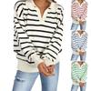 Женский вязаный свитер в полоску с длинными рукавами и лацканами, трикотаж, пуловеры, свитера