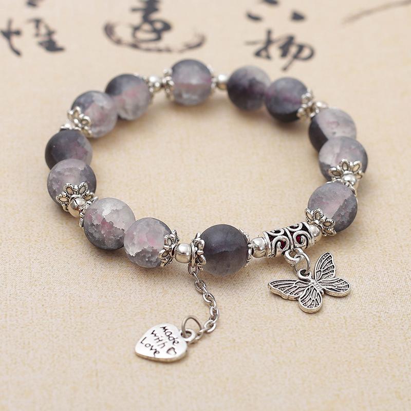 Подвеска в виде бабочки, эластичный браслет, цветной стеклянный браслет с бусинами для женщин и девочек, простой браслет, ювелирные изделия, подарки