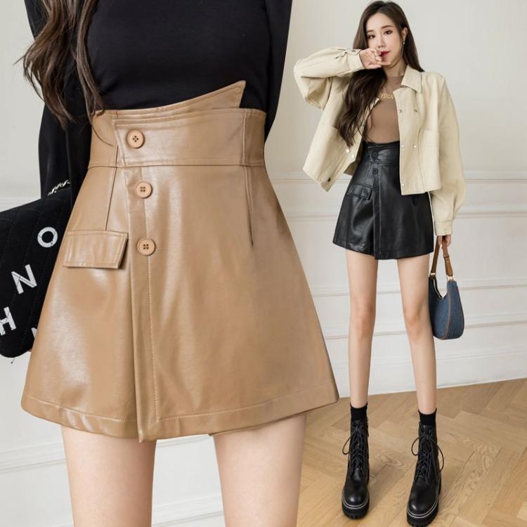 Модная короткая юбка трапециевидной формы из искусственной кожи с высокой талией для женщин нерегулярной формы