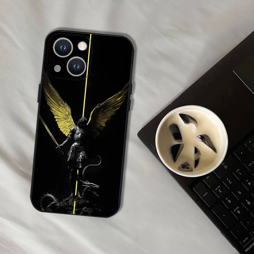 Чехол для телефона с Крестом Архангела Михаила Для iPhone 16,15,14,13,12,11,Pro,XS,Max,XR,Plus,E,SE4,Mini Черный Мягкий Чехол