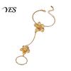 Flower Bracelet with Ring Gold Hand Chain Link Finger for Non Tarnish Tone Jewelry Women, Hibiscus Flowers O Bracelet, Floral Fairy Accessories