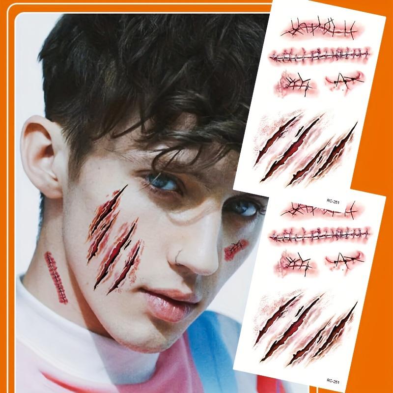 Halloween Tattoos Terror Wound Temporary Tattoos Waterproof Realistic Blood Tattoos Injury Scar Tattoo Stickers For Face Hands